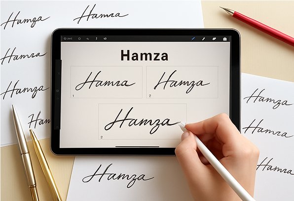 Notre calligraphe crée quelques options de votre nouvelle signature
